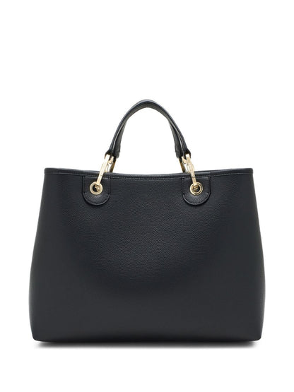 Emporio Armani MyEA Medium Black Pebbled-Leather Shopper Bag Black