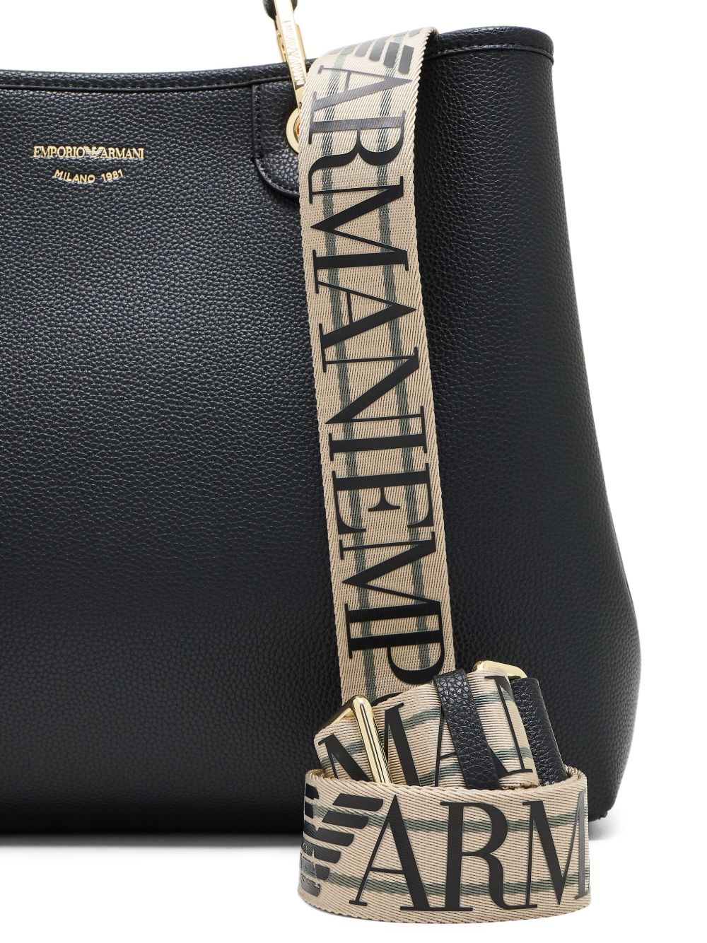 Emporio Armani MyEA Medium Black Pebbled-Leather Shopper Bag Black