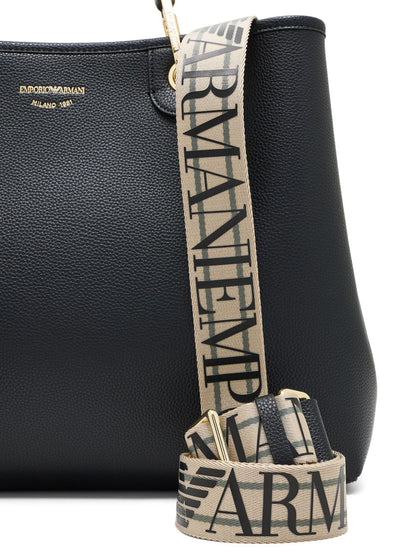 Emporio Armani MyEA Medium Black Pebbled-Leather Shopper Bag Black