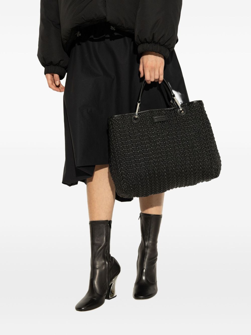 Emporio Armani MyEA Medium Black Shopper Bag with Adjustable Strap Black