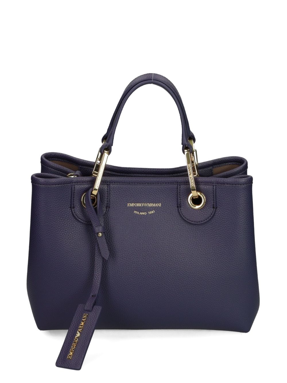 Emporio Armani MyEA Small Dark Blue Tote Bag with Gold-Tone Hardware Blue