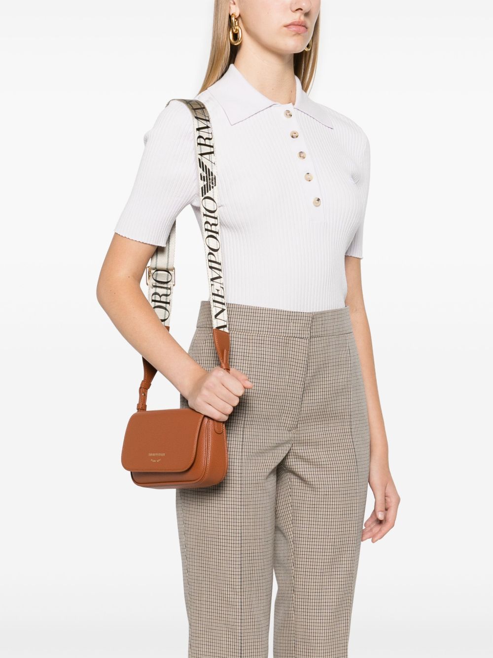 Emporio Armani Mini Shoulder Bag in Leather Brown