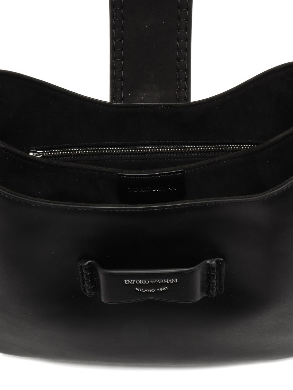 Emporio Armani Medium Leather Hobo Bag with Top Handle in Black Black