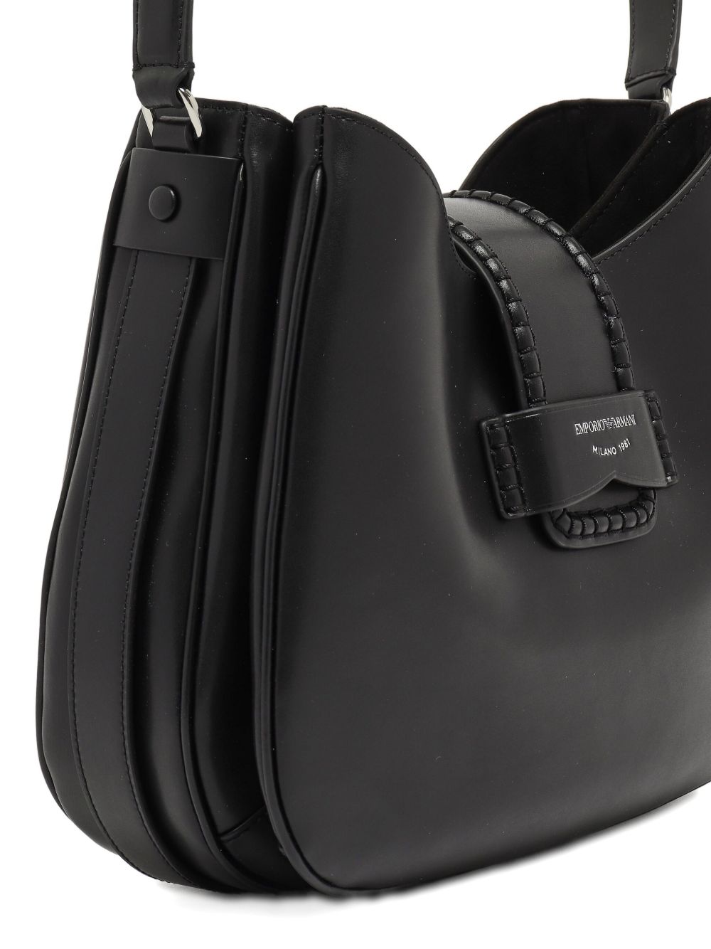 Emporio Armani Medium Leather Hobo Bag with Top Handle in Black Black