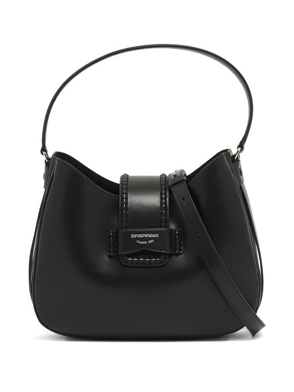 Emporio Armani Medium Leather Hobo Bag with Top Handle in Black Black
