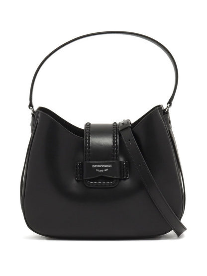 Emporio Armani Medium Leather Hobo Bag with Top Handle in Black Black