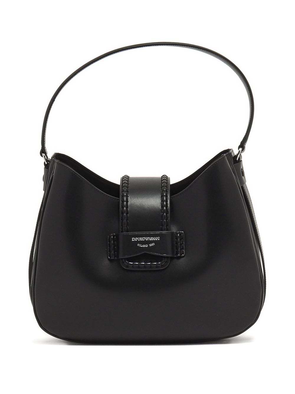 Emporio Armani Medium Leather Hobo Bag with Top Handle in Black Black