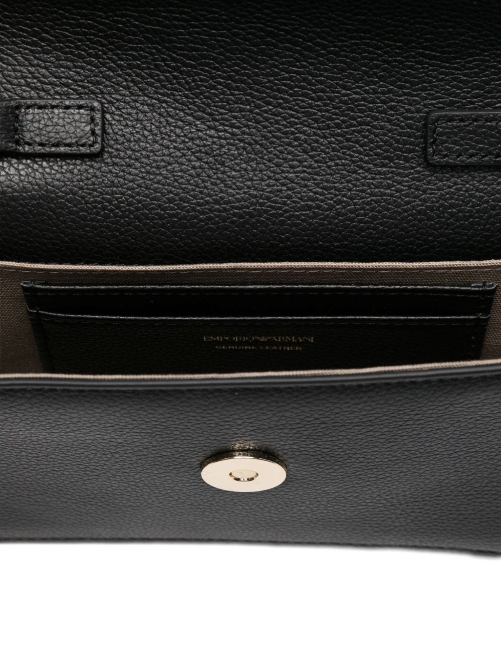 Emporio Armani Mini Leather Clutch with Gold Logo and Chain Strap Black