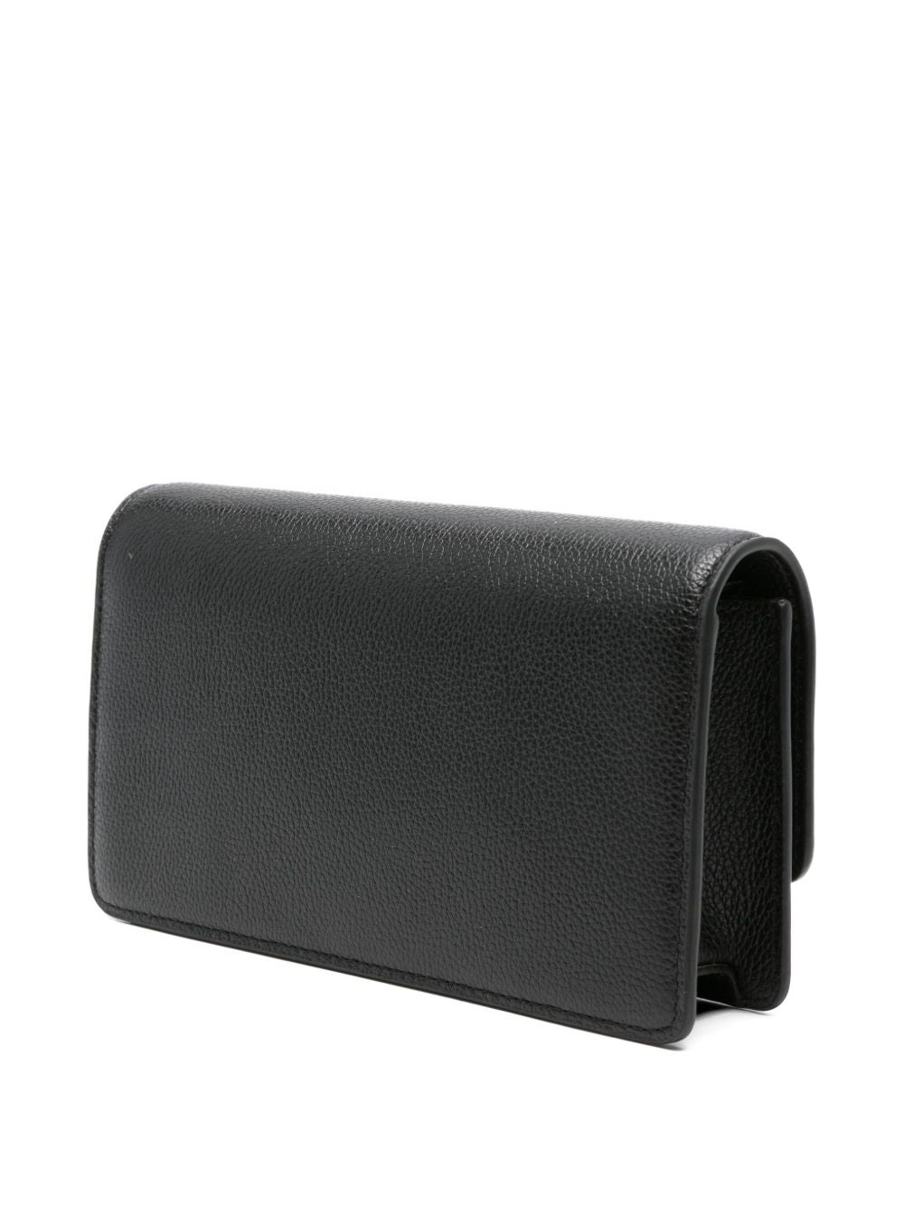 Emporio Armani Mini Leather Clutch with Gold Logo and Chain Strap Black