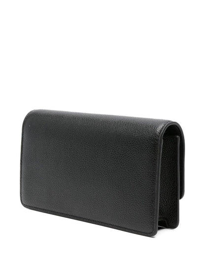 Emporio Armani Mini Leather Clutch with Gold Logo and Chain Strap Black