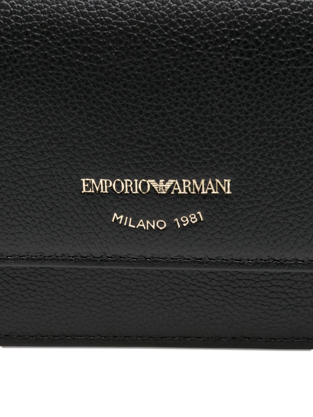 Emporio Armani Mini Leather Clutch with Gold Logo and Chain Strap Black