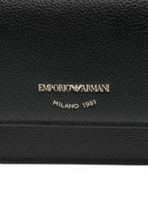 Emporio Armani Mini Leather Clutch with Gold Logo and Chain Strap Black