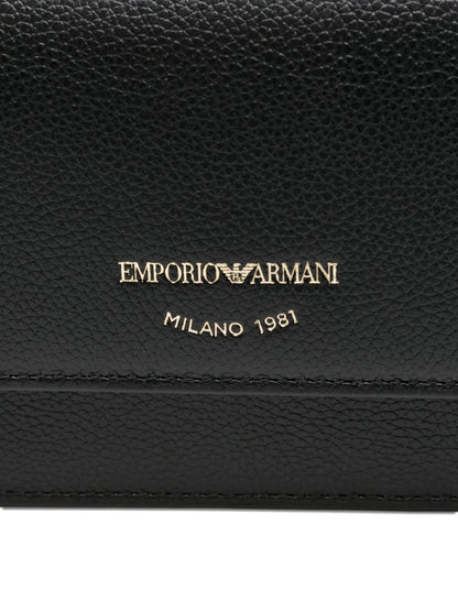 Emporio Armani Mini Leather Clutch with Gold Logo and Chain Strap Black