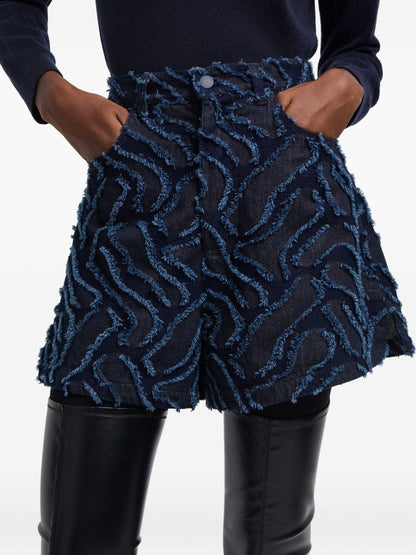 Emporio Armani High-Waisted Abstract Pattern Frayed Denim Shorts Blue