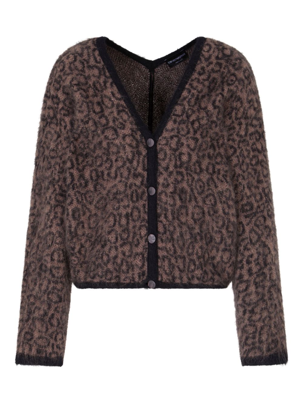 Emporio Armani Leopard-Pattern V-Neck Wool-Blend Cardigan Black black