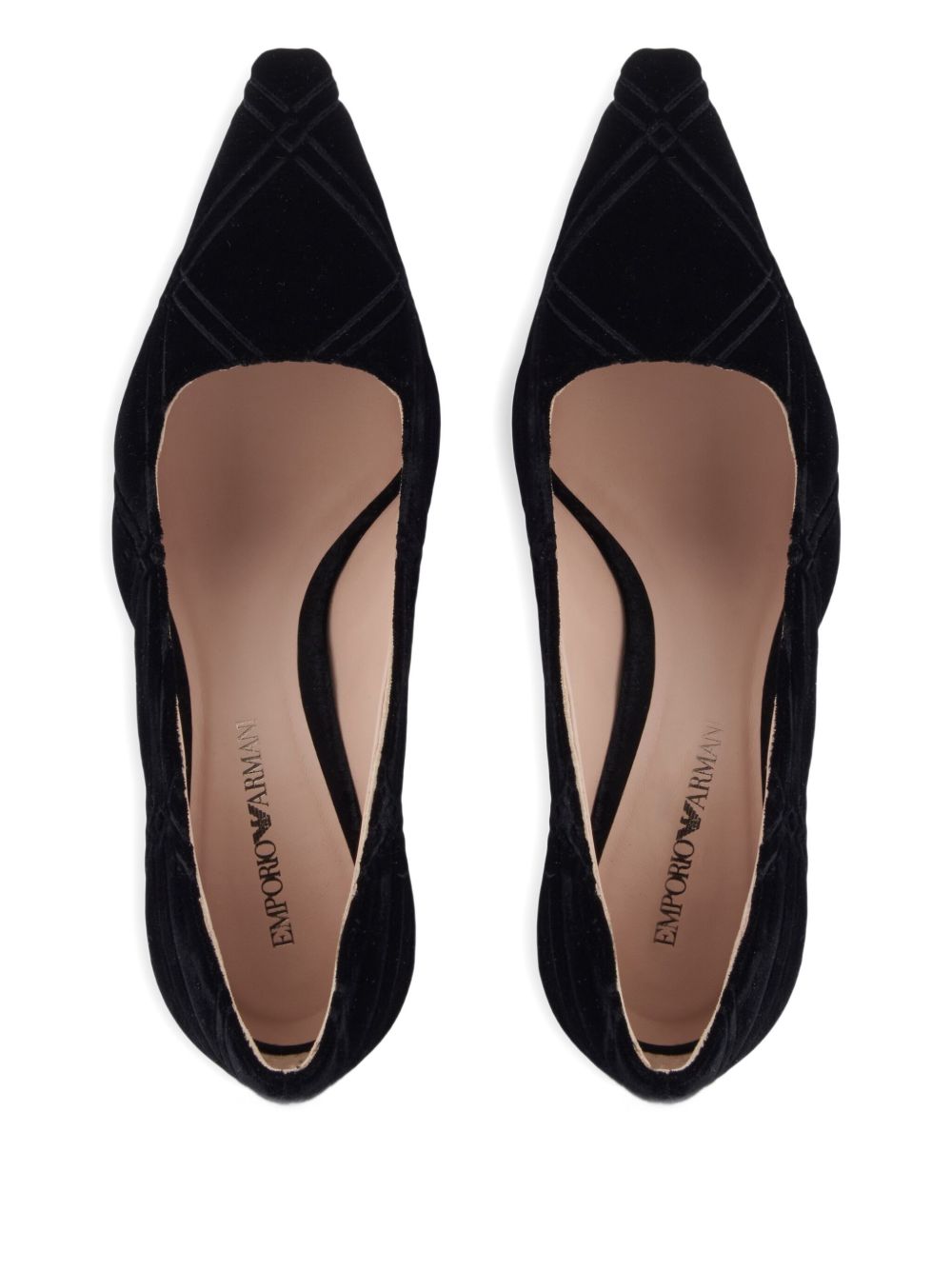 Emporio Armani Quilted Velvet Pointed Toe High Heels Black