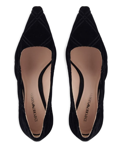 Emporio Armani Quilted Velvet Pointed Toe High Heels Black