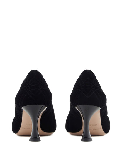 Emporio Armani Quilted Velvet Pointed Toe High Heels Black