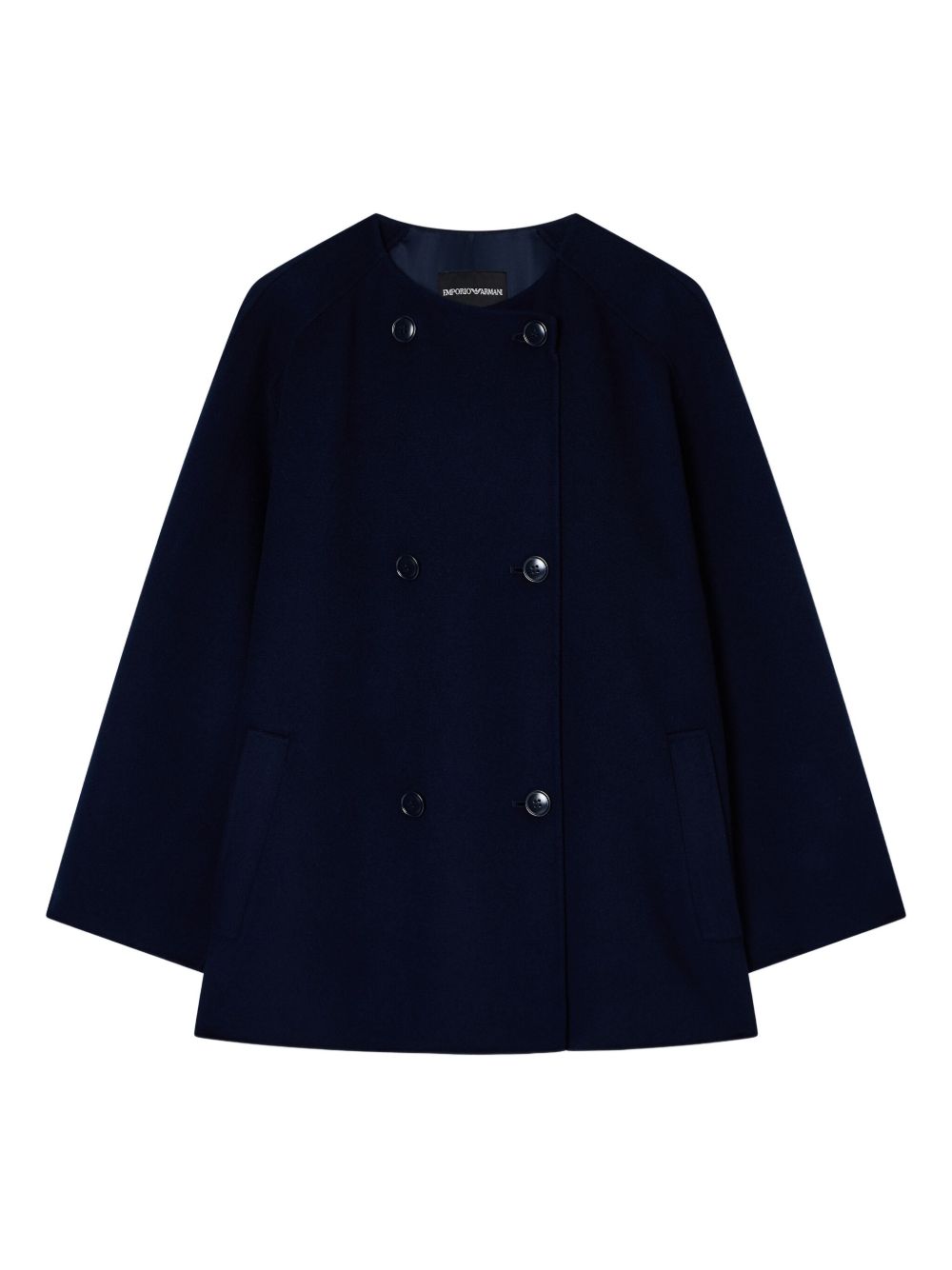 Emporio Armani Double-breasted Wool and Cashmere Coat Navy Blue Blue