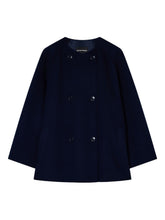 Emporio Armani Double-breasted Wool and Cashmere Coat Navy Blue Blue