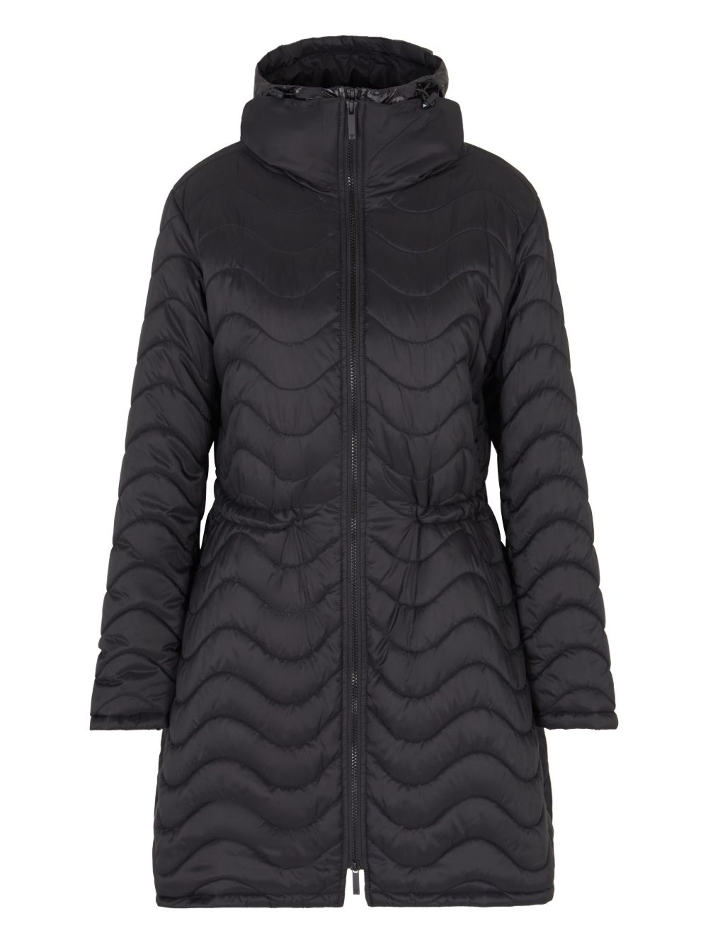 Emporio Armani Wave-Quilted Hooded Midi Down Jacket Black