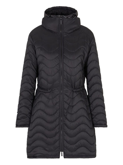 Emporio Armani Wave-Quilted Hooded Midi Down Jacket Black