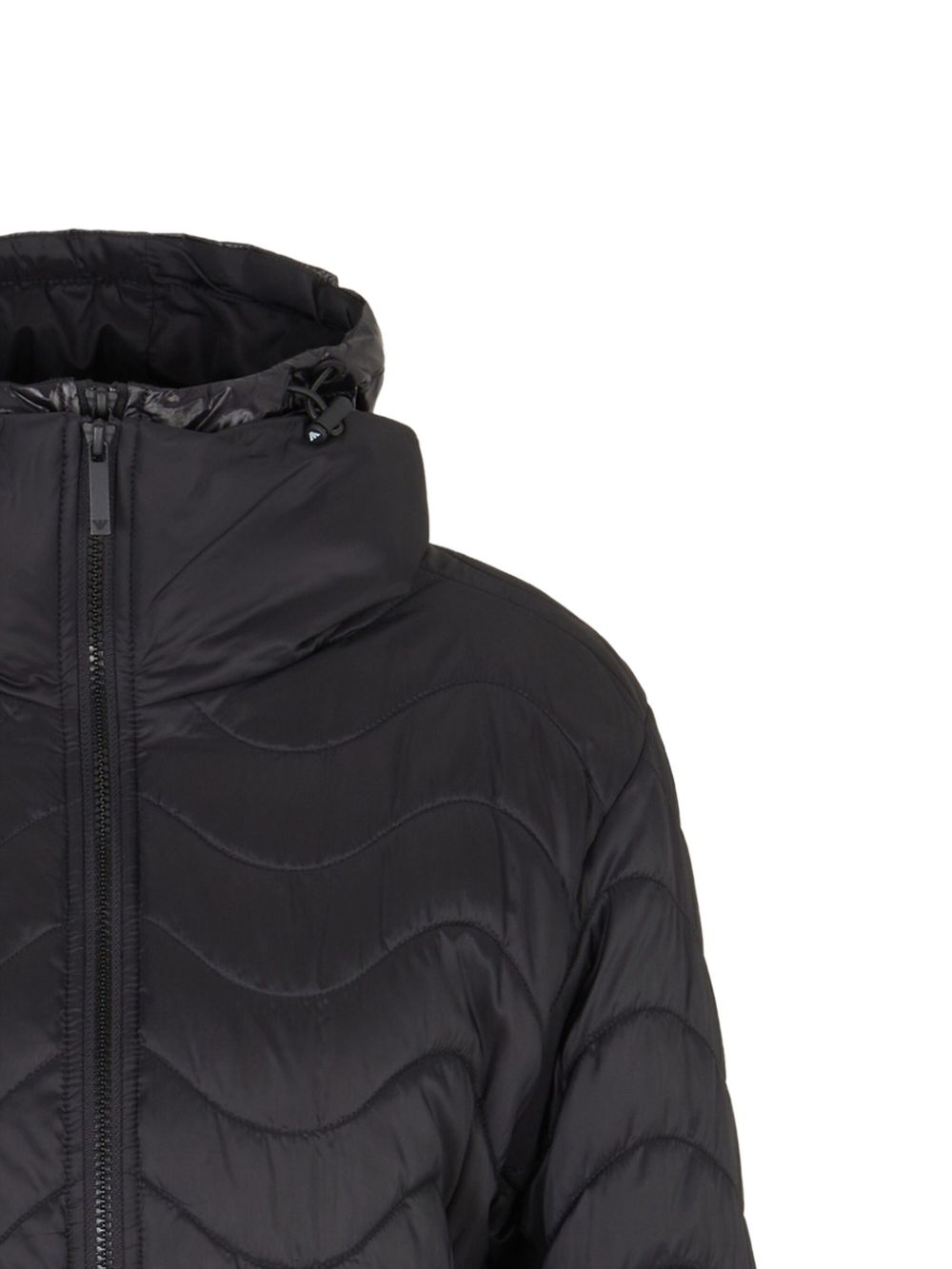 Emporio Armani Wave-Quilted Hooded Midi Down Jacket Black