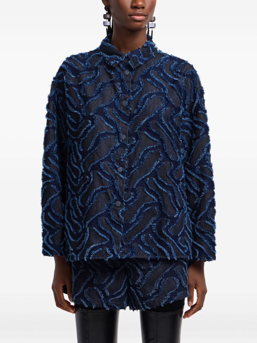 Emporio Armani Single-Breasted Cotton Jacket in Blue Blue