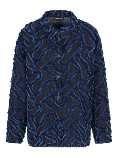 Emporio Armani Single-Breasted Cotton Jacket in Blue Blue