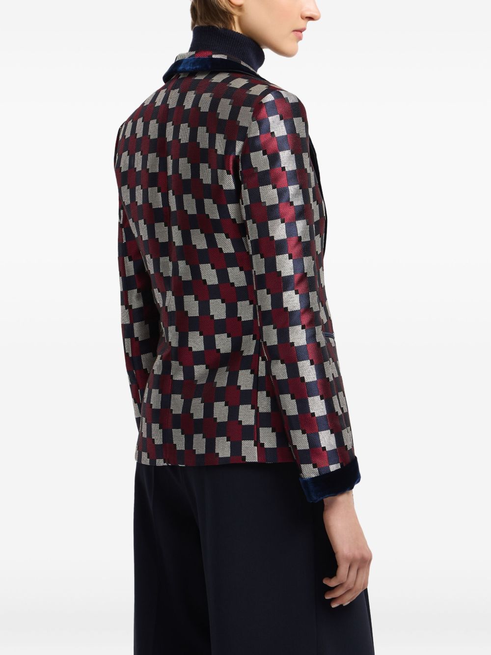 Emporio Armani Checked Single-Breasted Velvet Trim Jacket Multicolour