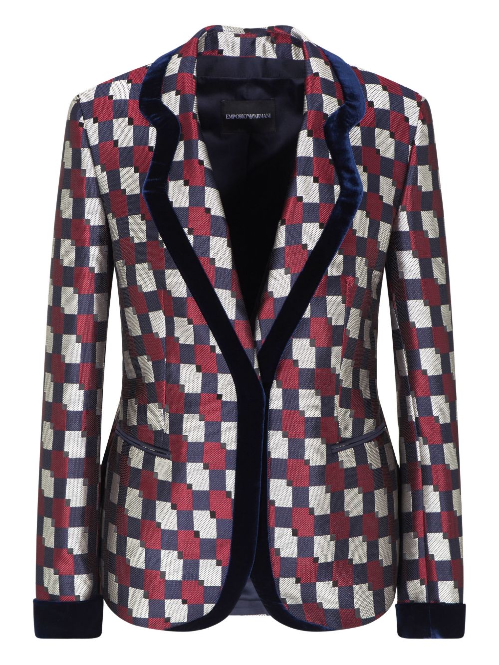 Emporio Armani Checked Single-Breasted Velvet Trim Jacket Multicolour