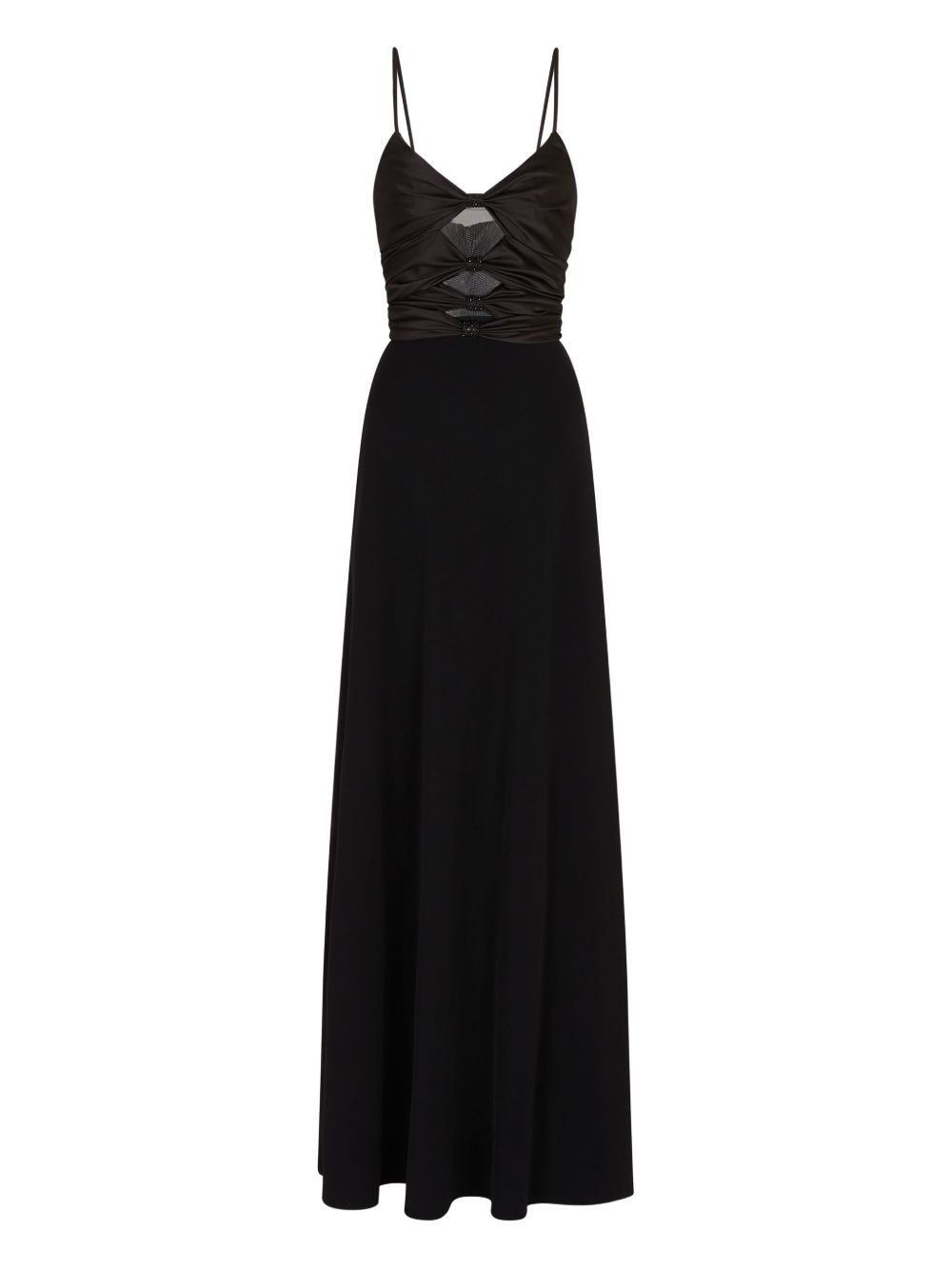 Emporio Armani Mesh Panel Gathered Waist Black Dress Black