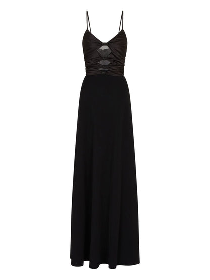 Emporio Armani Mesh Panel Gathered Waist Black Dress Black