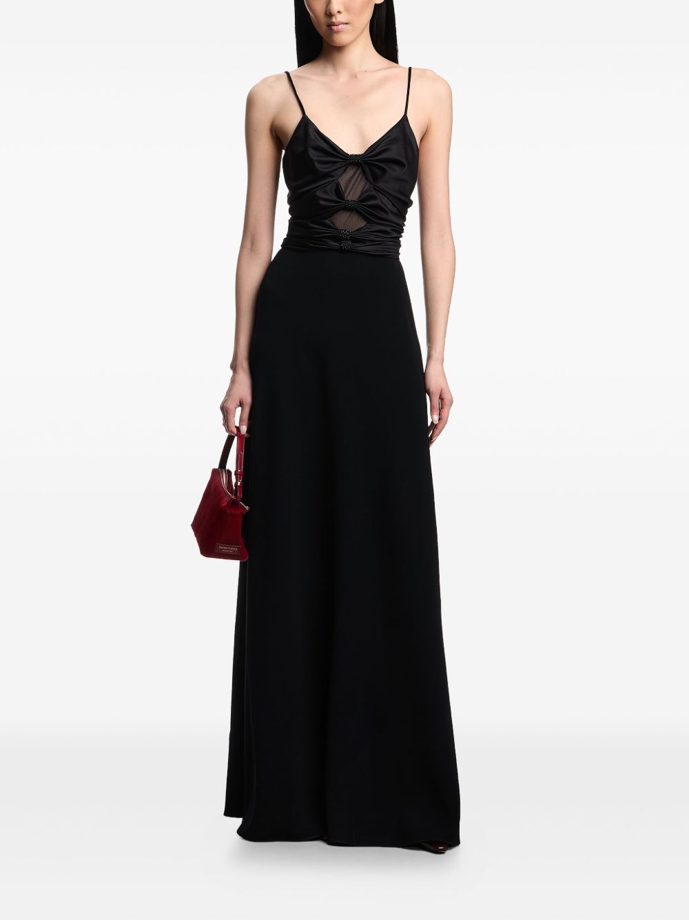 Emporio Armani Mesh Panel Gathered Waist Black Dress Black