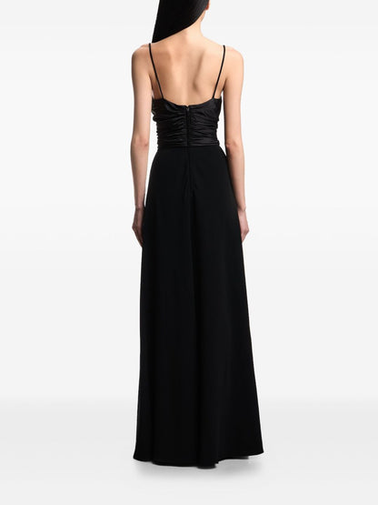 Emporio Armani Mesh Panel Gathered Waist Black Dress Black