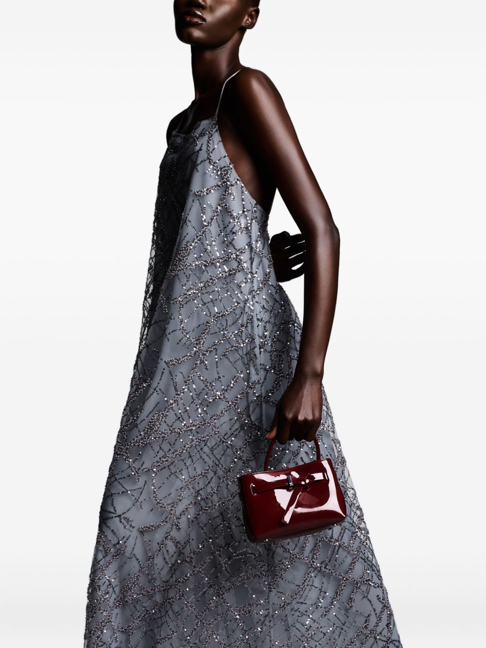 Emporio Armani Sequined Open-Back A-Line Maxi Dress Silver