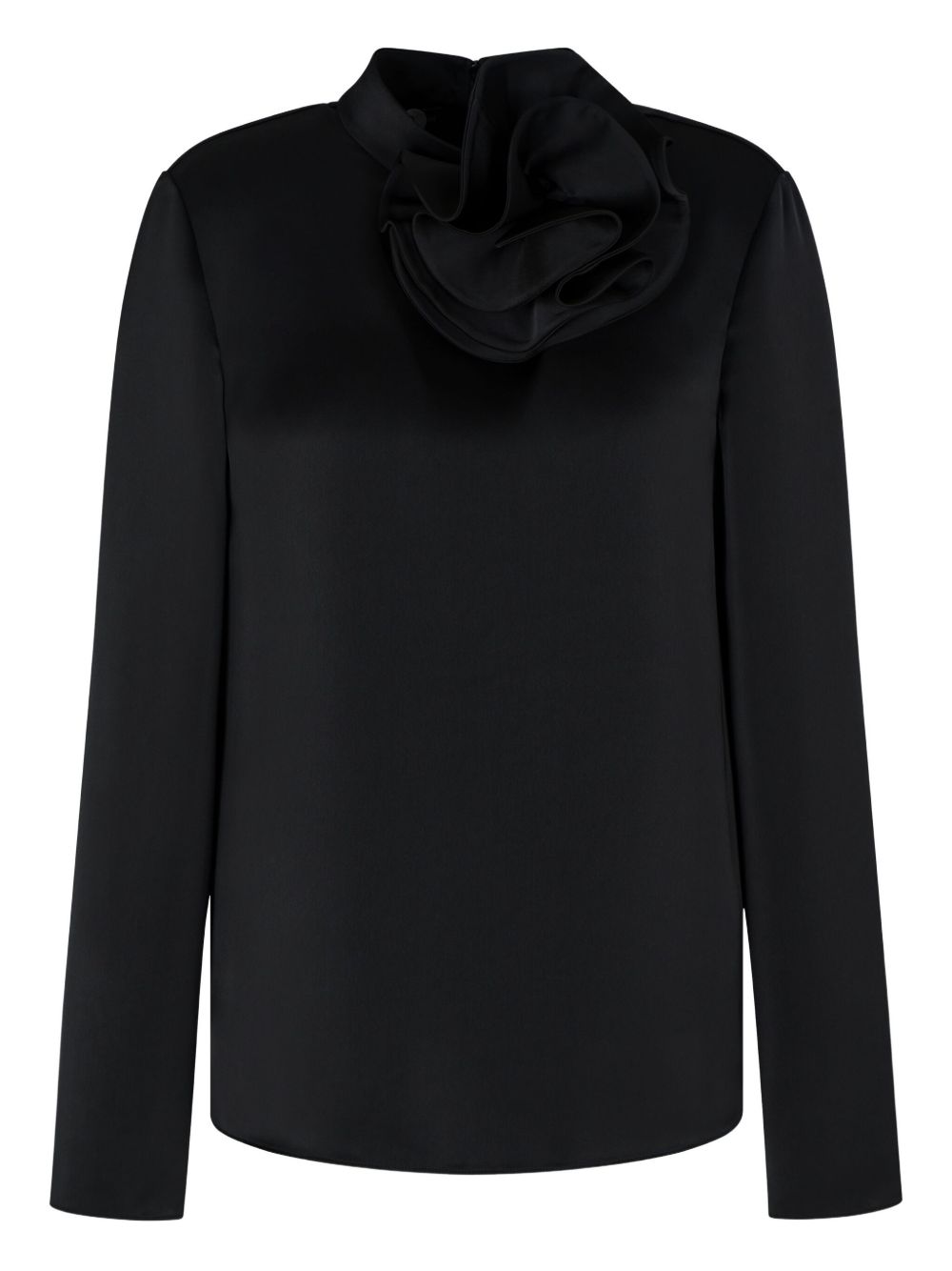 Emporio Armani High-Neck Satin Ruffled Sweater Black