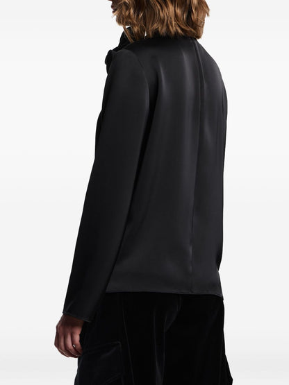Emporio Armani High-Neck Satin Ruffled Sweater Black