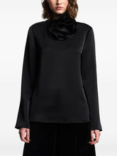 Emporio Armani High-Neck Satin Ruffled Sweater Black