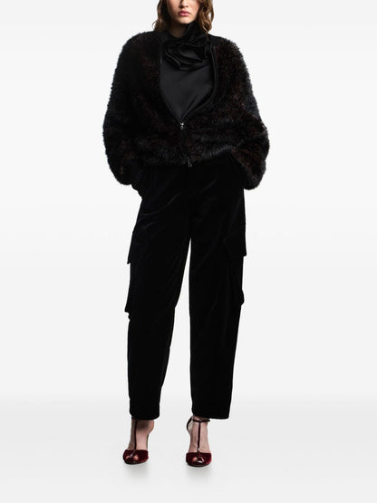 Emporio Armani High-Neck Satin Ruffled Sweater Black