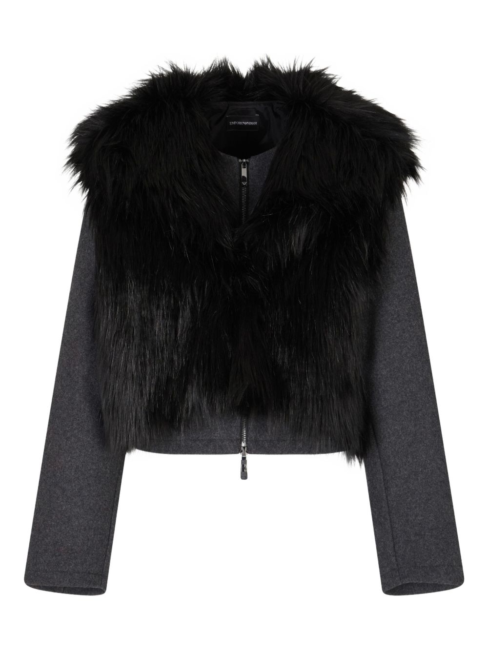 Emporio Armani Faux-Fur Zip-Up Long Coat Grey