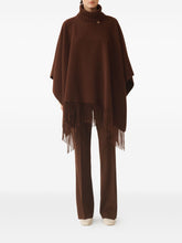 Fabiana Filippi Fringed Wool Turtleneck Poncho Dark Brown