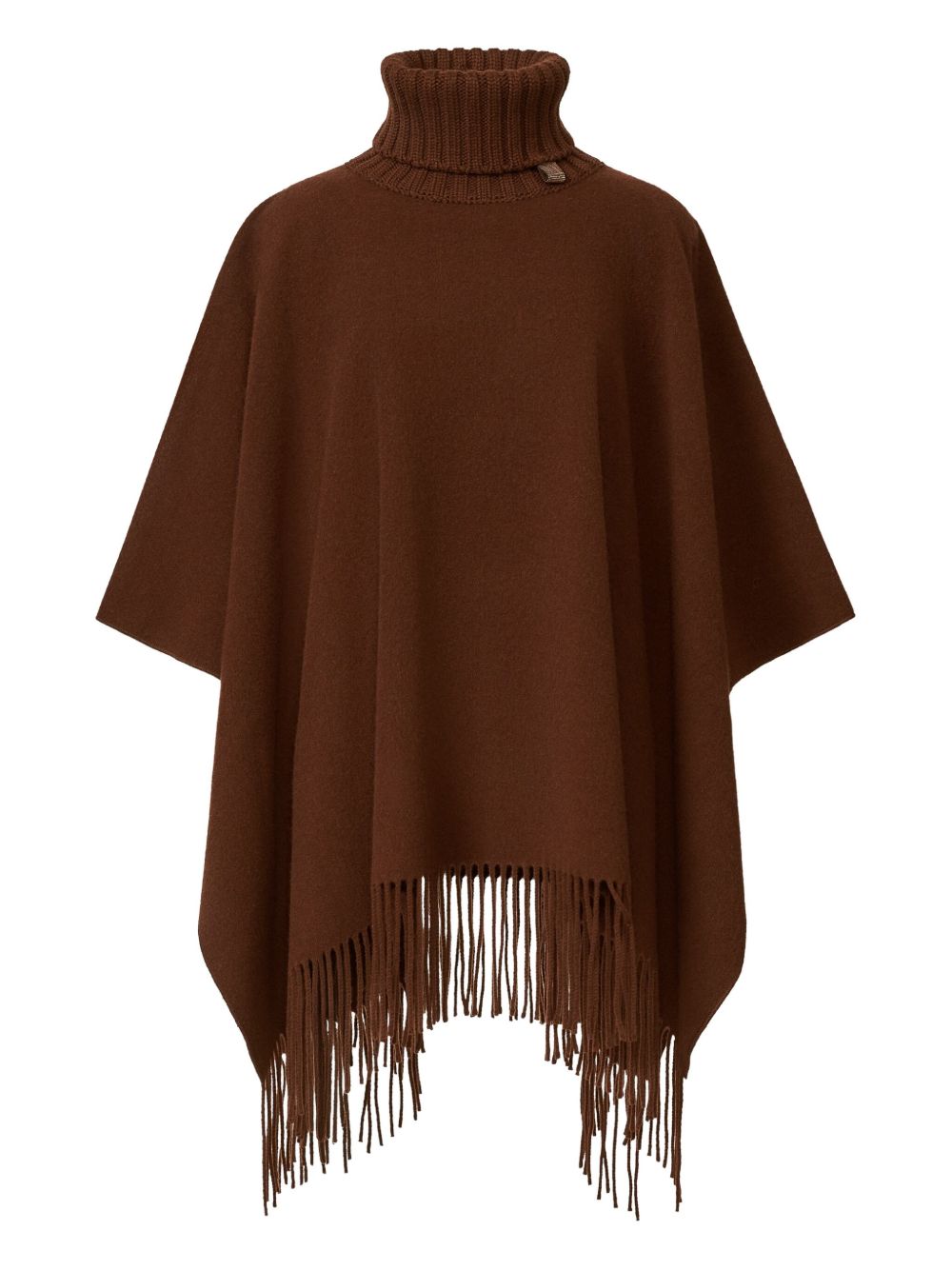 Fabiana Filippi Fringed Wool Turtleneck Poncho Dark Brown