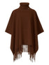 Fabiana Filippi Fringed Wool Turtleneck Poncho Dark Brown