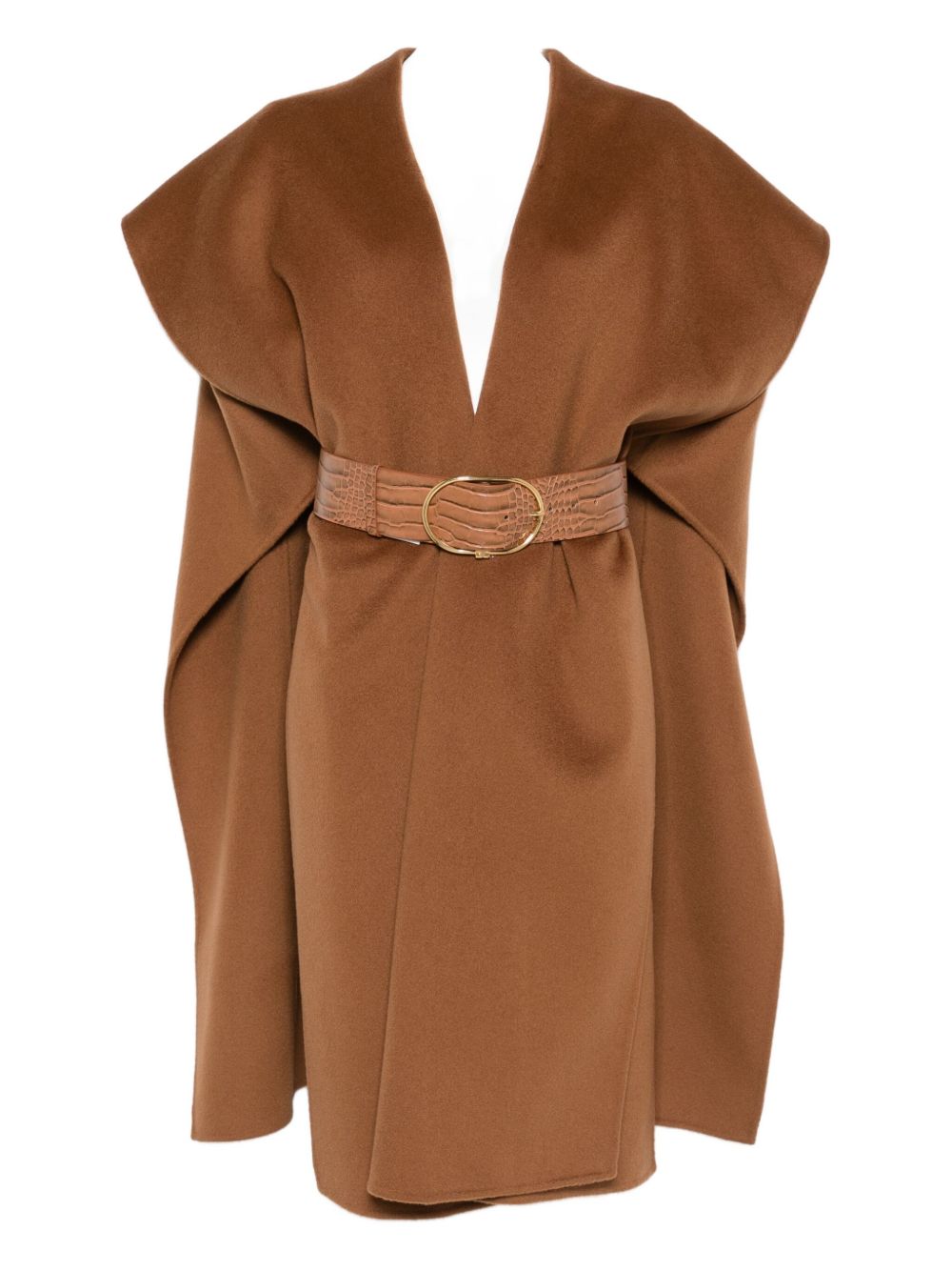 Elisabetta Franchi Wool Sleeveless V-Neck Belted Coat Brown