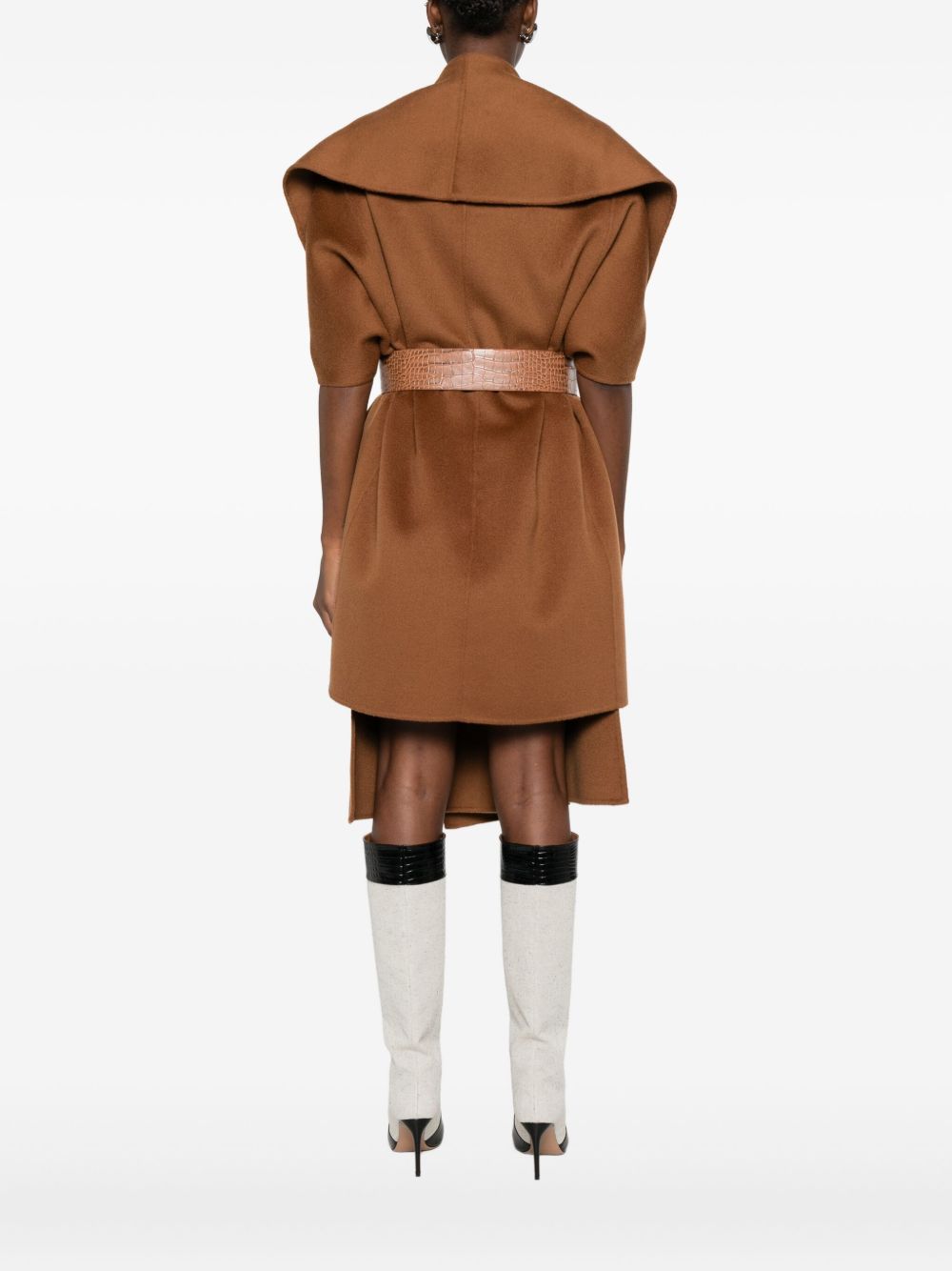 Elisabetta Franchi Wool Sleeveless V-Neck Belted Coat Brown