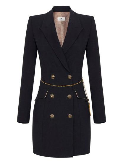 Elisabetta Franchi Double-Breasted Chain-Belt Black Dress Black