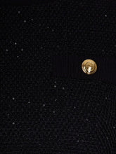 Elisabetta Franchi Sequined Cropped Wool Sweater with Gold Button Black Black