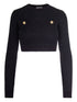 Elisabetta Franchi Sequined Cropped Wool Sweater with Gold Button Black Black