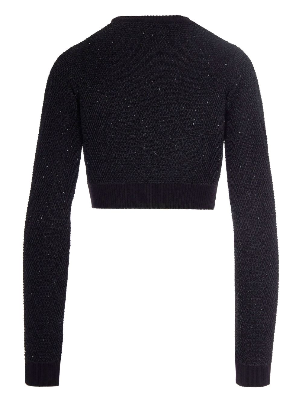 Elisabetta Franchi Sequined Cropped Wool Sweater with Gold Button Black Black